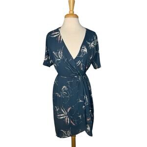 BABATON Aritzia Wallace Wrap Dress Size Small Blue Watercolor Art Short Sleeve